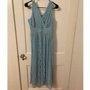 Eshakti blue floral lace surplice maxi dress 8P